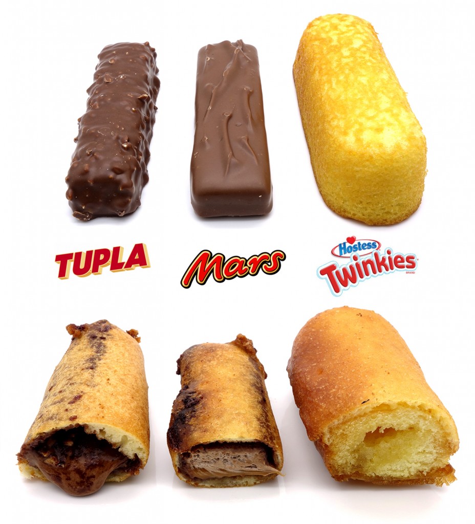 Uppopaistetut suklaapatukat ja twinkies vertailussa